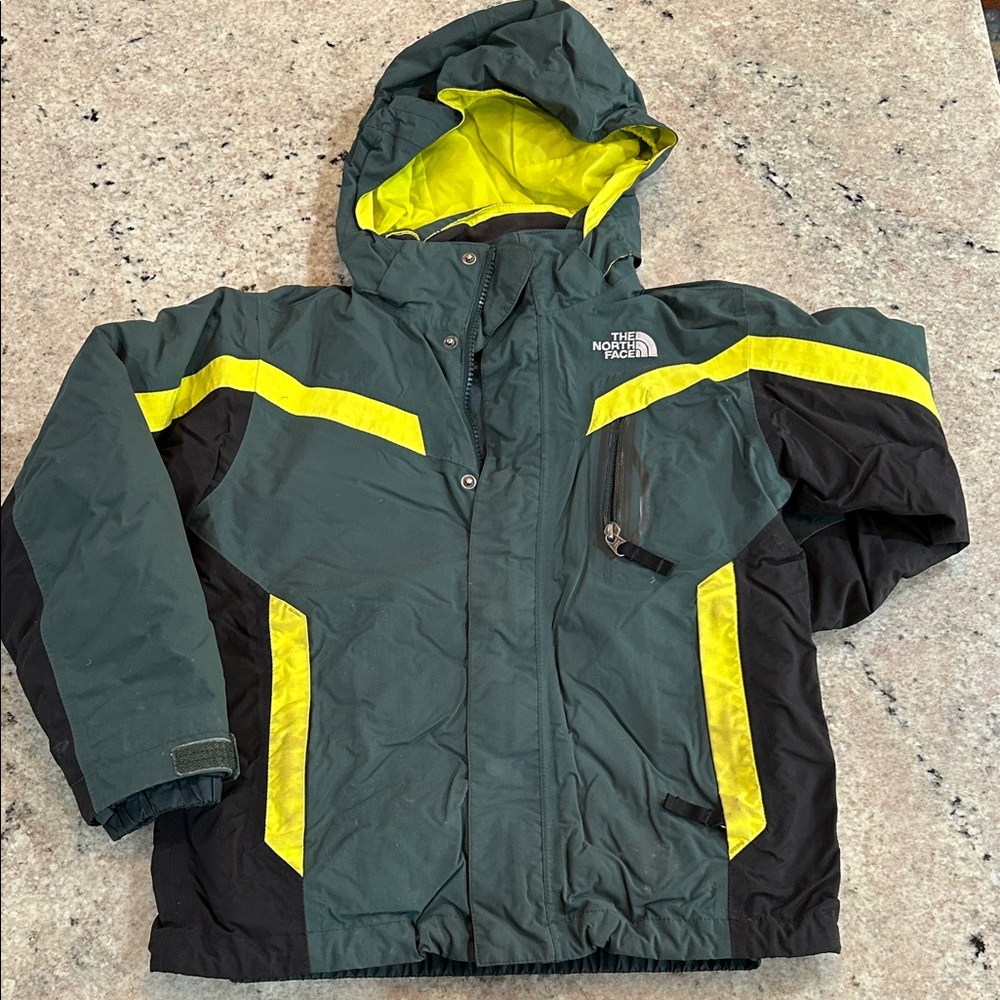 3-in-1 The North Face Kids Jacket - Forest Green and Neon Yellow